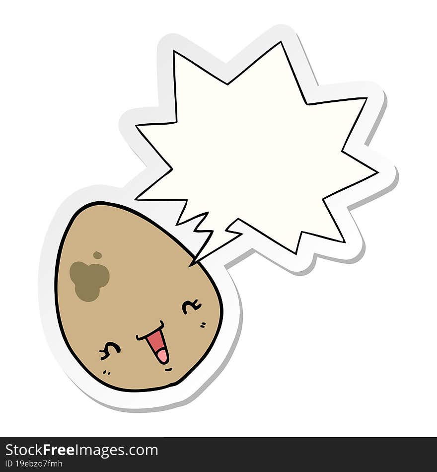 cartoon egg with speech bubble sticker. cartoon egg with speech bubble sticker