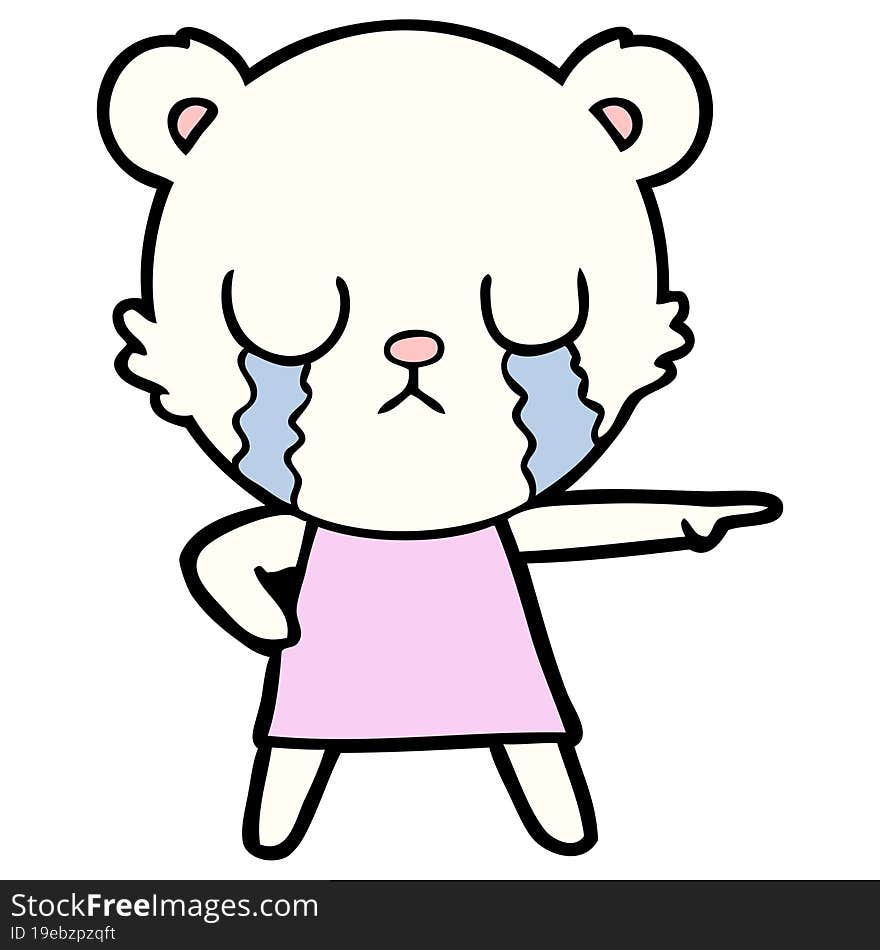 crying polar bear in dress pointing. crying polar bear in dress pointing