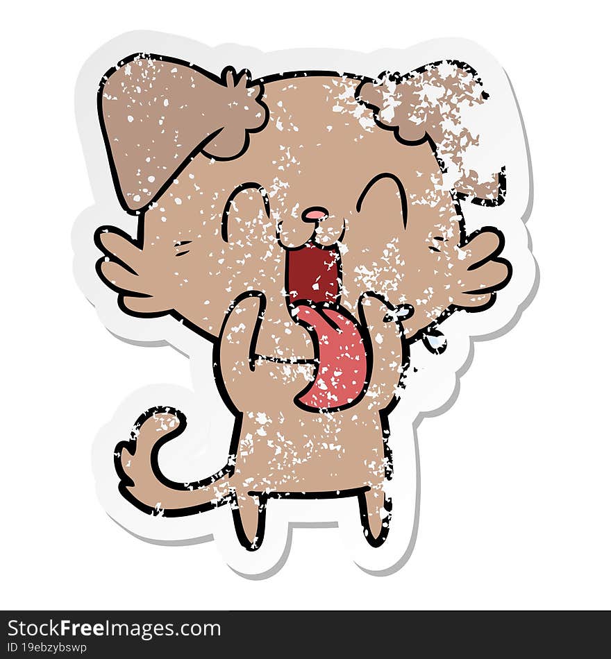 distressed sticker of a cartoon panting dog