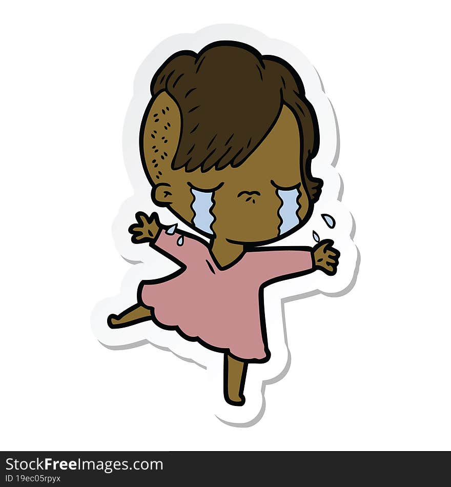 sticker of a cartoon crying girl