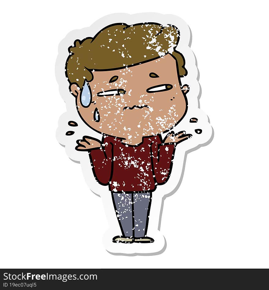 Distressed Sticker Of A Cartoon Confused Man