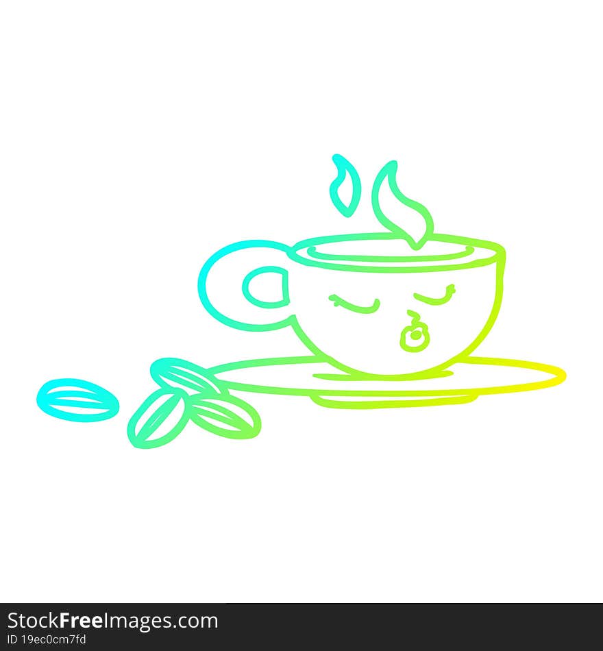 cold gradient line drawing of a cartoon espresso mug