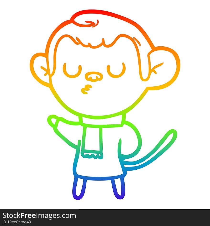 rainbow gradient line drawing of a cartoon monkey