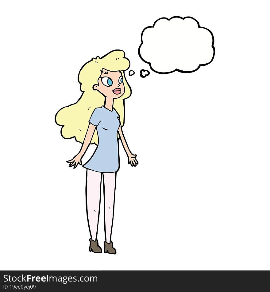 cartoon pretty girl with thought bubble