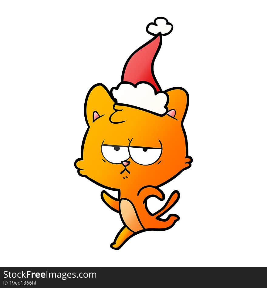 bored gradient cartoon of a cat wearing santa hat