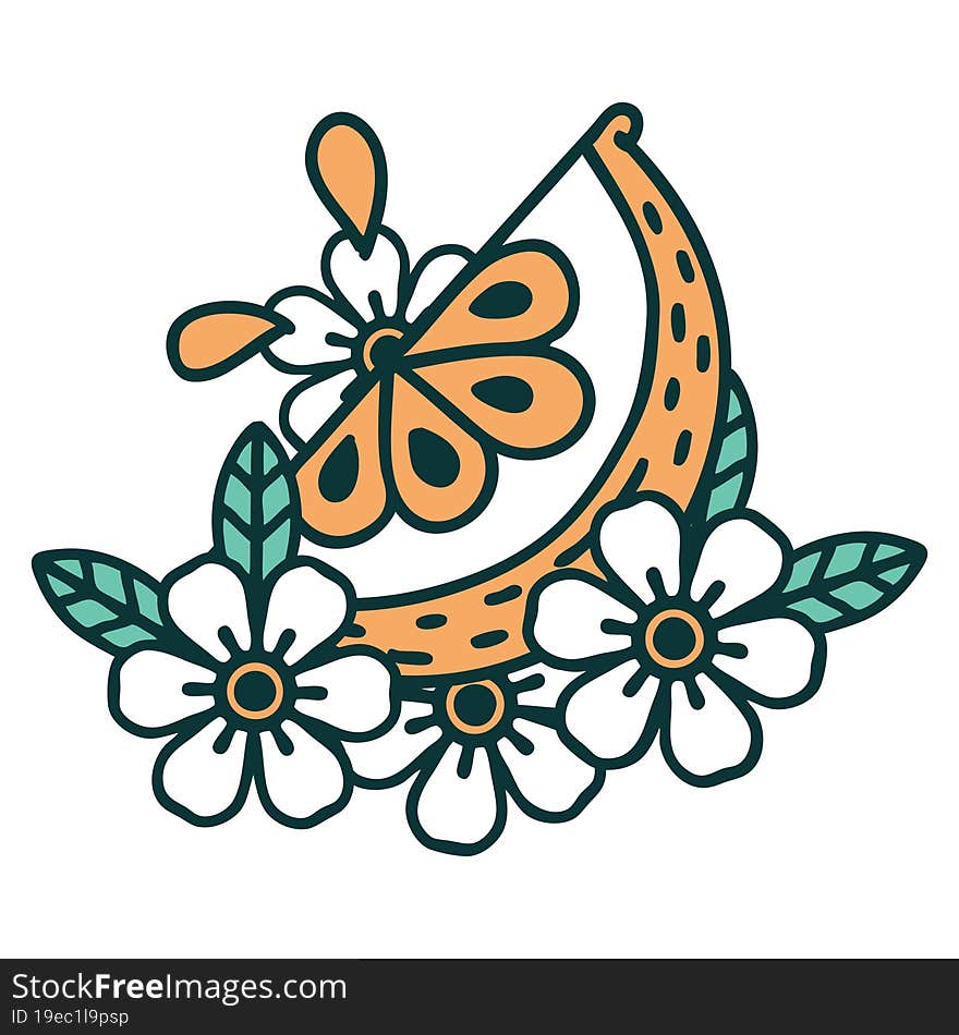 tattoo style icon of a decorative lemon