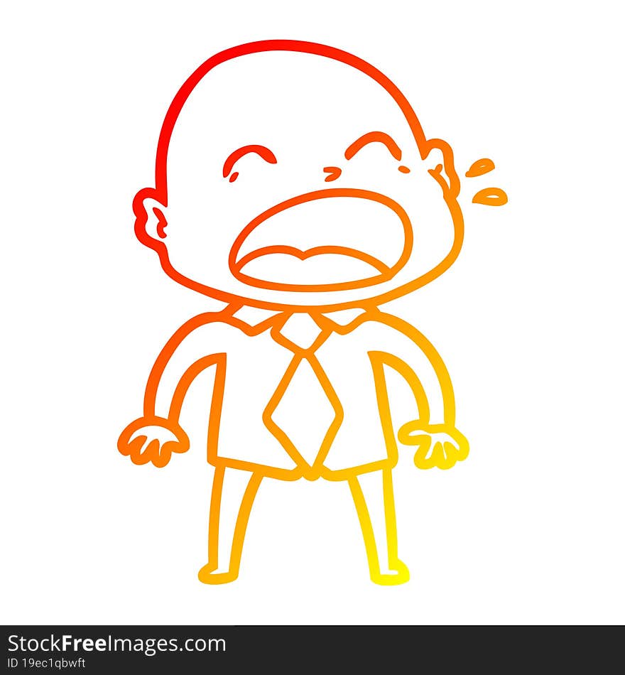 warm gradient line drawing cartoon shouting bald man