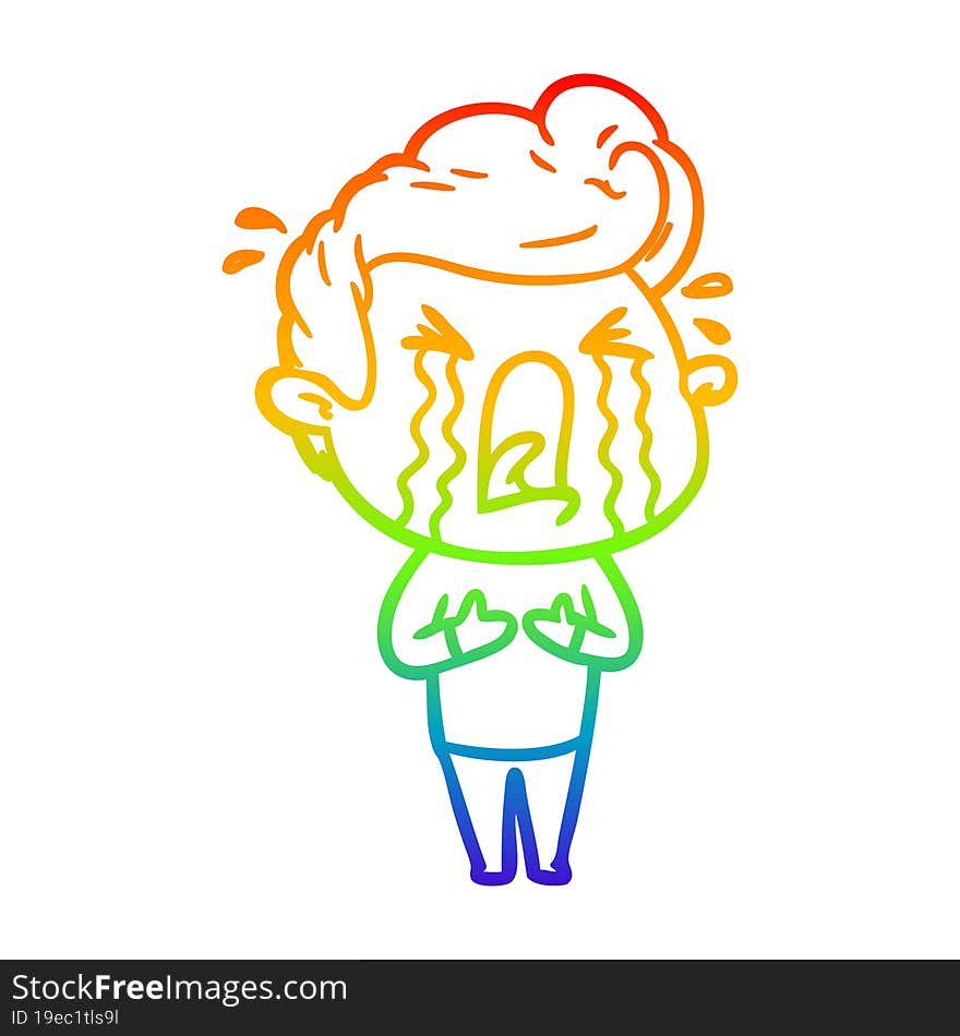 rainbow gradient line drawing of a cartoon crying man