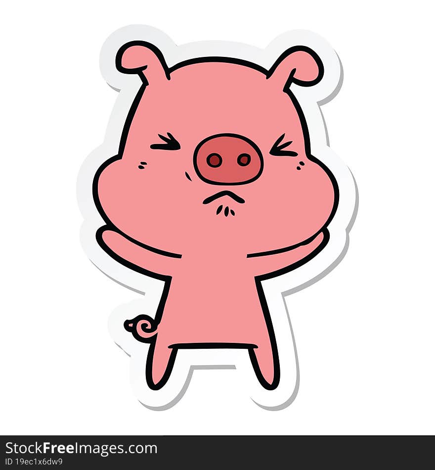 sticker of a cartoon angry pig