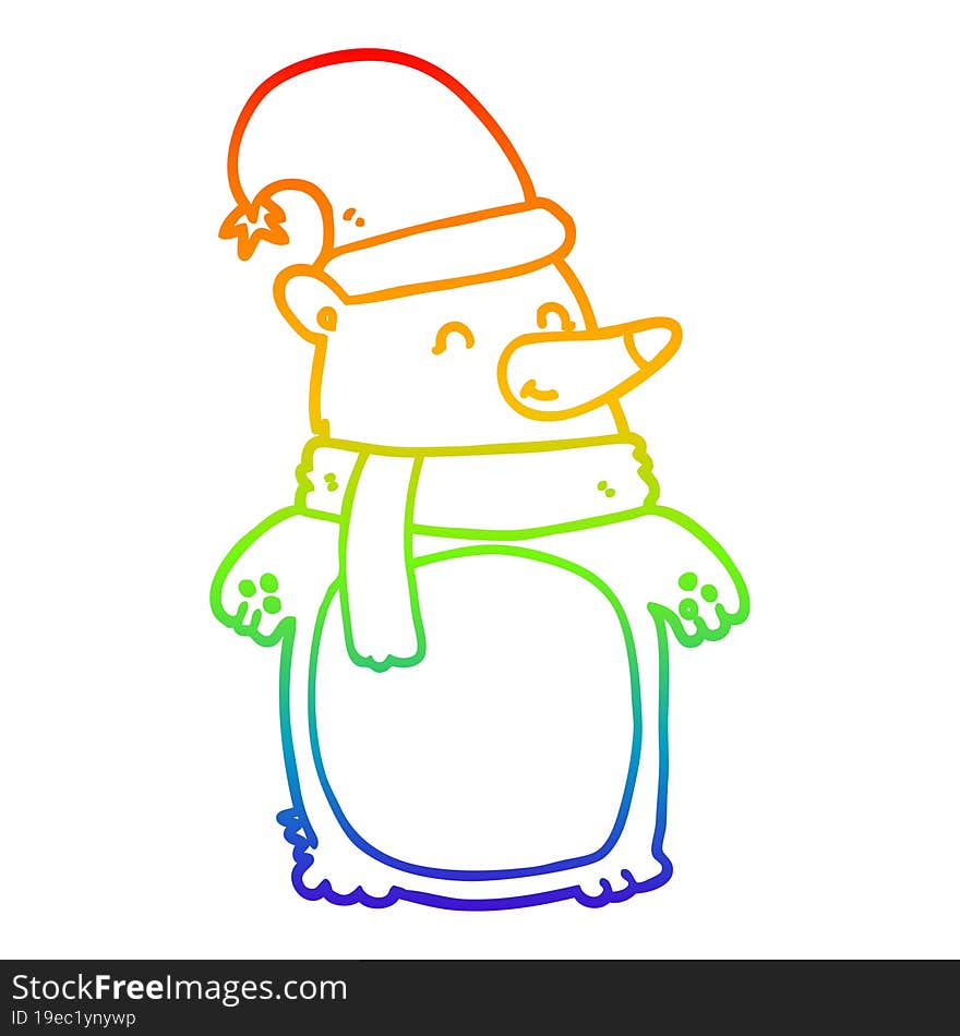 rainbow gradient line drawing cartoon christmas bear