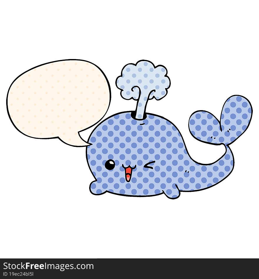 cartoon whale and speech bubble in comic book style