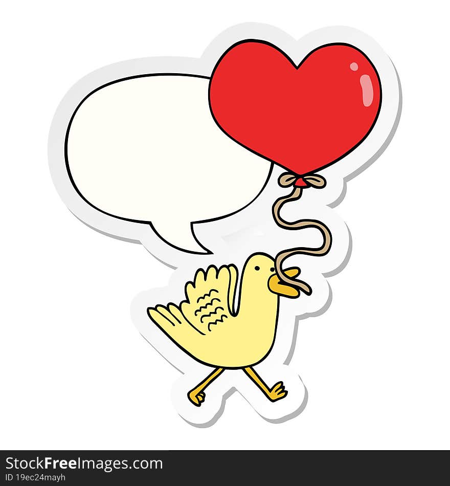 cartoon bird with heart balloon with speech bubble sticker. cartoon bird with heart balloon with speech bubble sticker