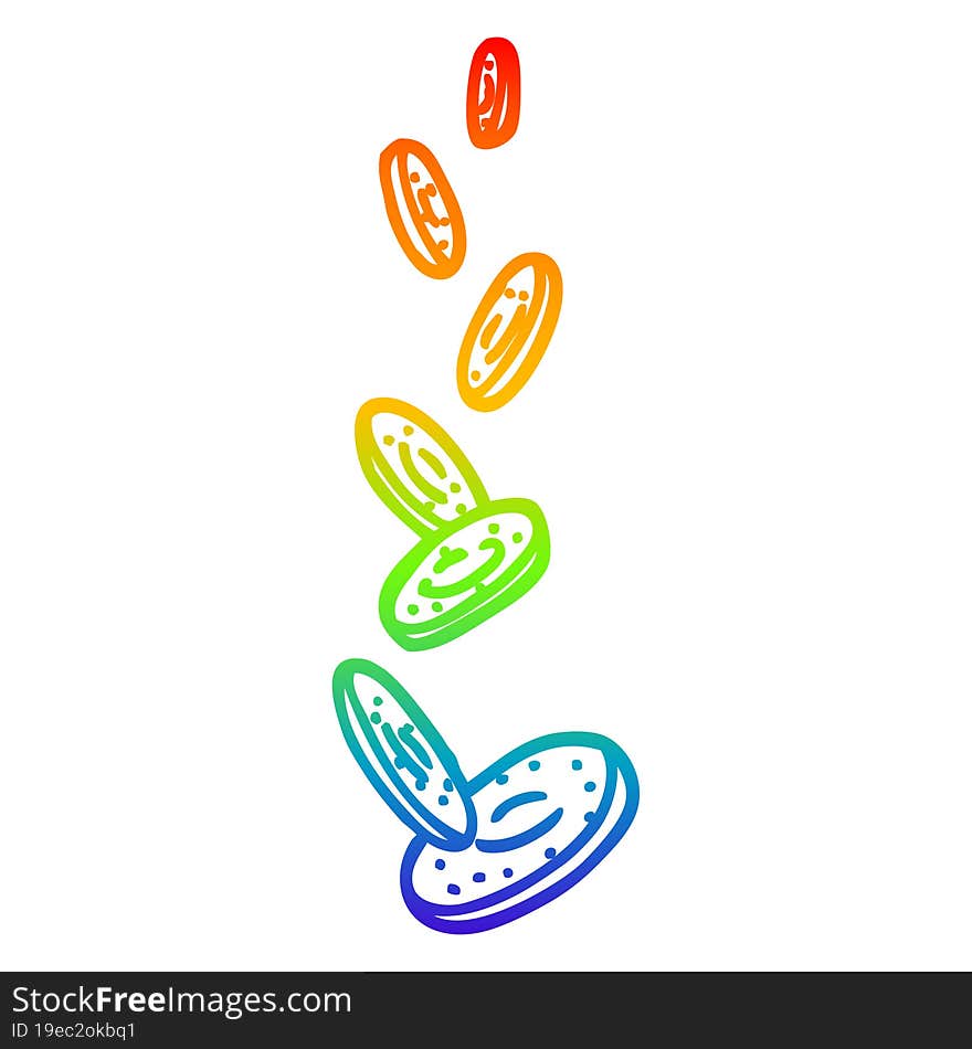 rainbow gradient line drawing cartoon falling coins