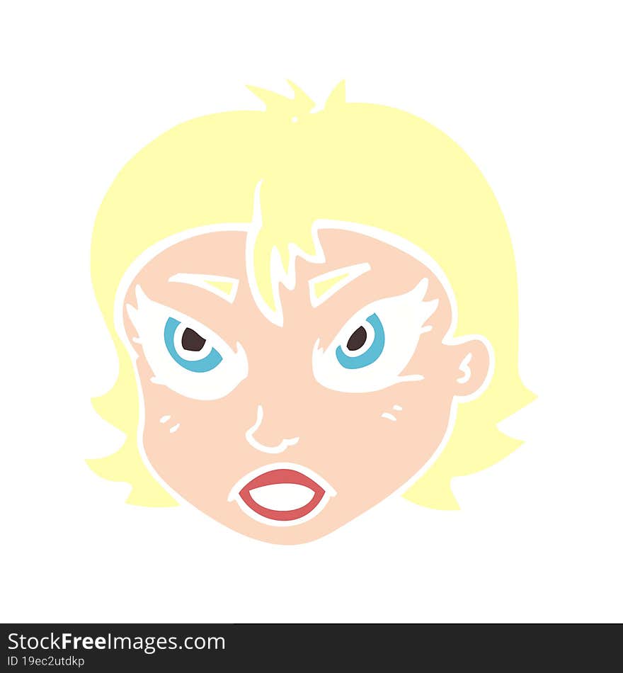 flat color illustration of angry female face. flat color illustration of angry female face