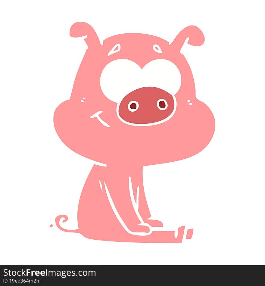 Happy Flat Color Style Cartoon Pig Sitting