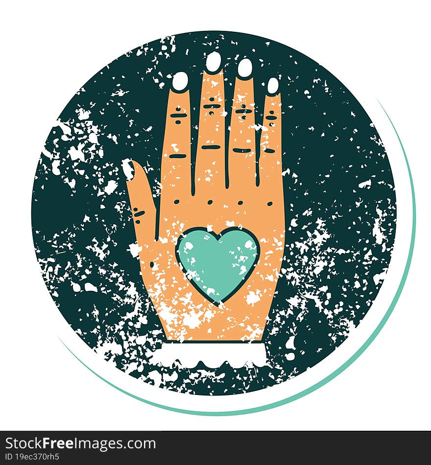 iconic distressed sticker tattoo style image of a hand. iconic distressed sticker tattoo style image of a hand