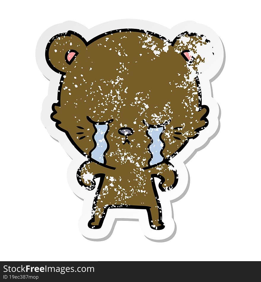 distressed sticker of a crying cartoon bear