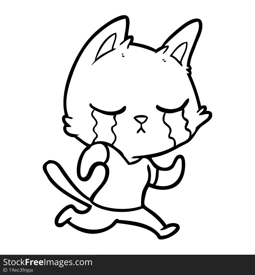 crying cartoon cat running away. crying cartoon cat running away