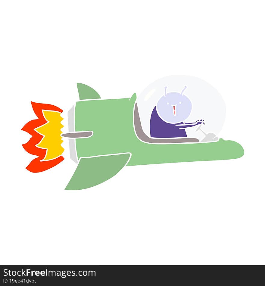 Flat Color Style Cartoon Alien In Spaceship