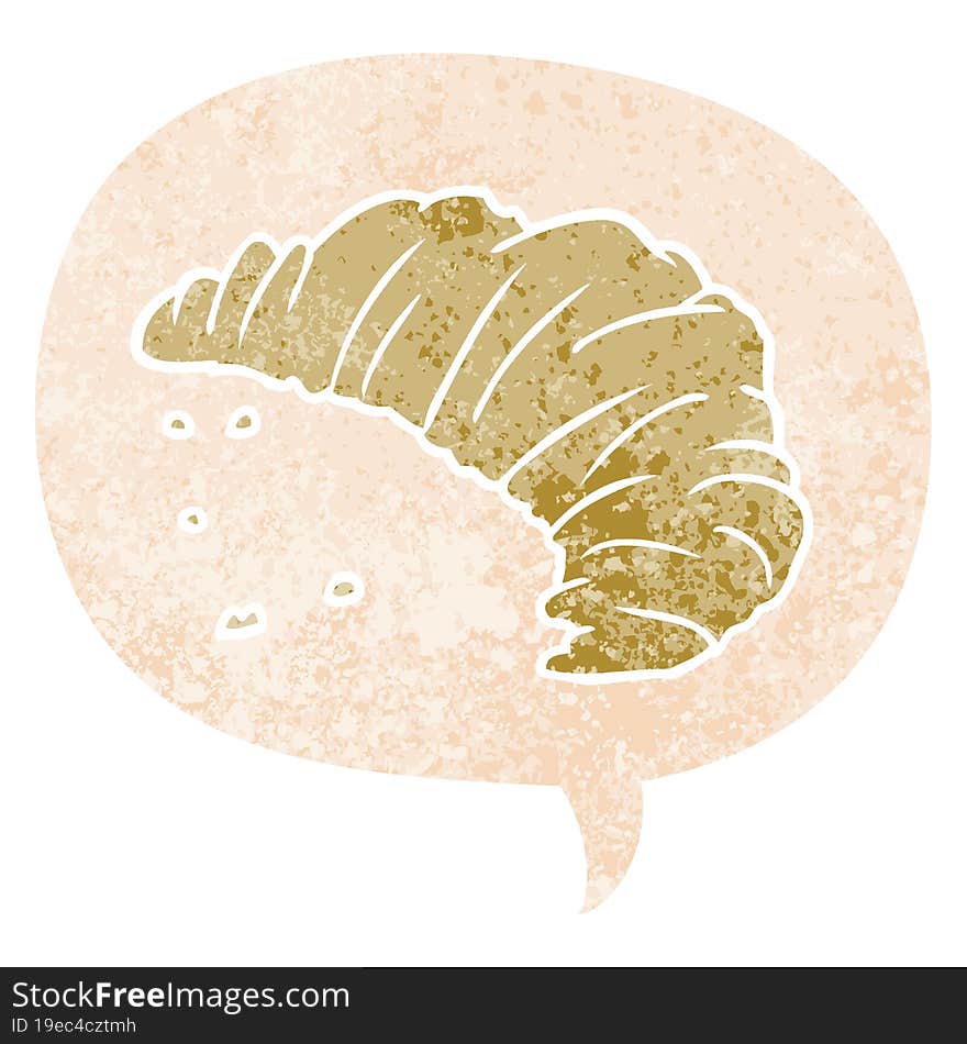 Cartoon Croissant And Speech Bubble In Retro Textured Style