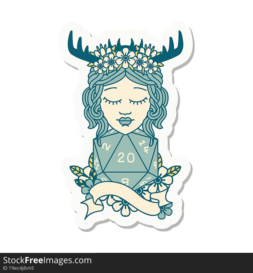 Human Druid With Natural Twenty Dice Roll Sticker