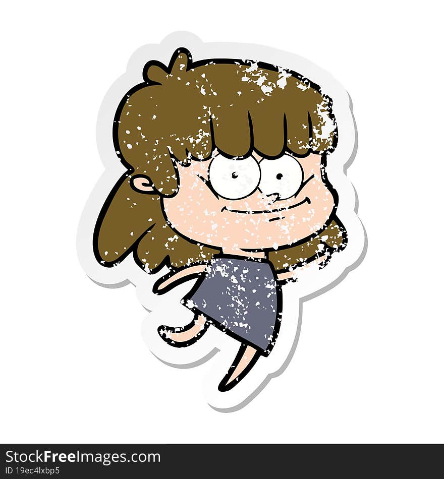 distressed sticker of a cartoon girl smiling