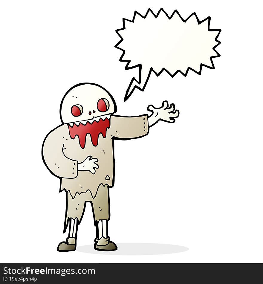 cartoon spooky zombie with speech bubble