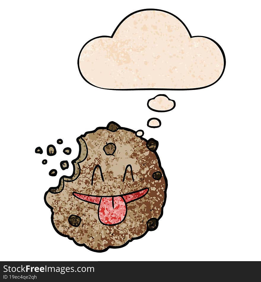 cartoon cookie and thought bubble in grunge texture pattern style