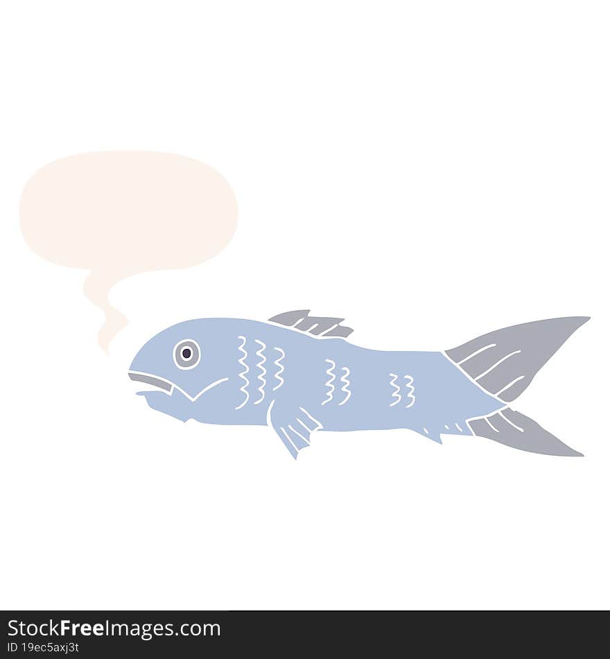 cartoon fish and speech bubble in retro style