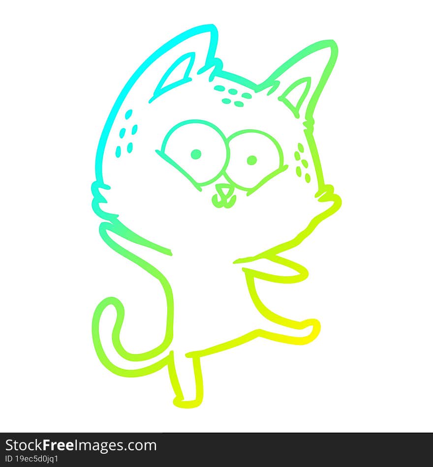 cold gradient line drawing of a cartoon cat dancing