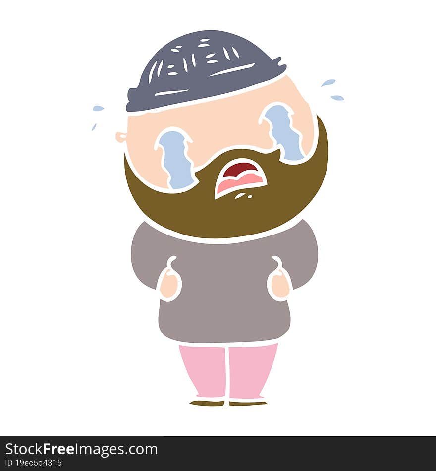 Flat Color Style Cartoon Bearded Man Crying