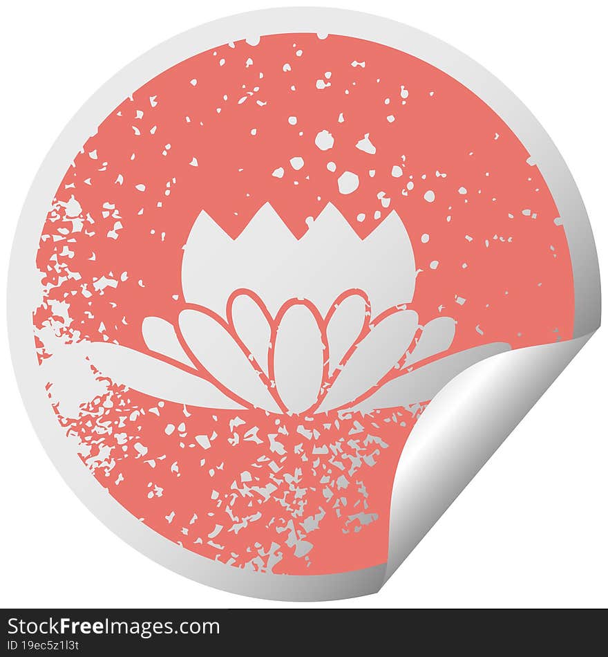 distressed circular peeling sticker symbol of a flower