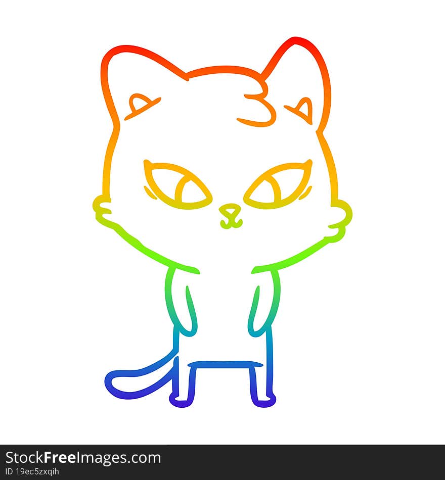 rainbow gradient line drawing of a cute cartoon cat