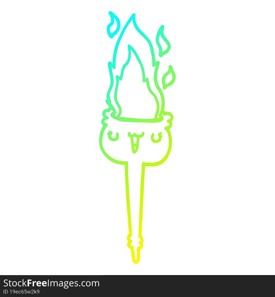 cold gradient line drawing cartoon flaming torch