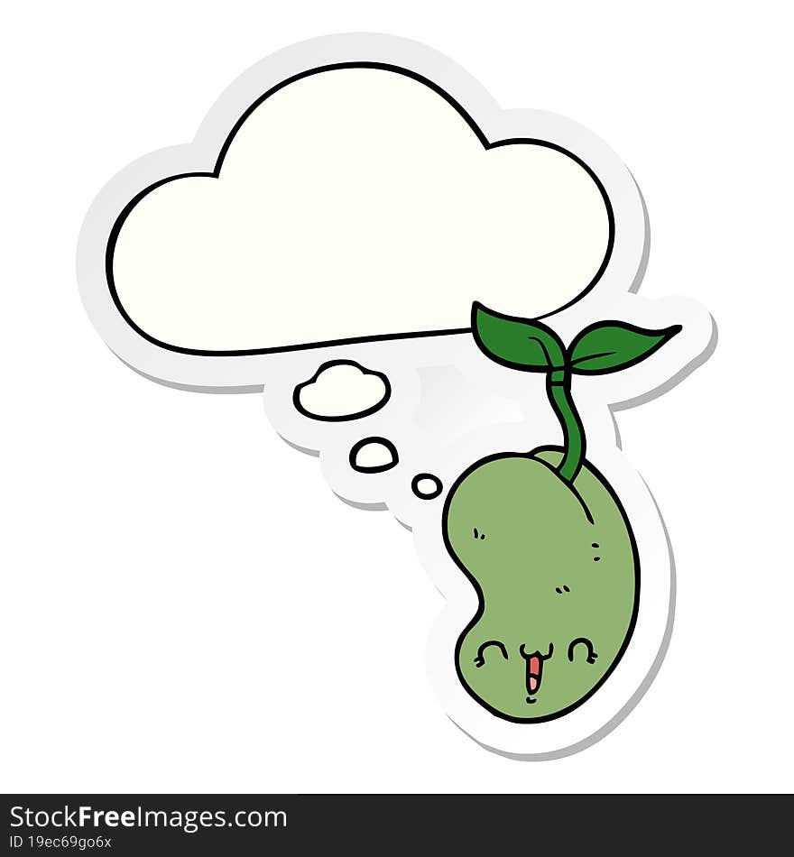 Cute Cartoon Seed Sprouting And Thought Bubble As A Printed Sticker