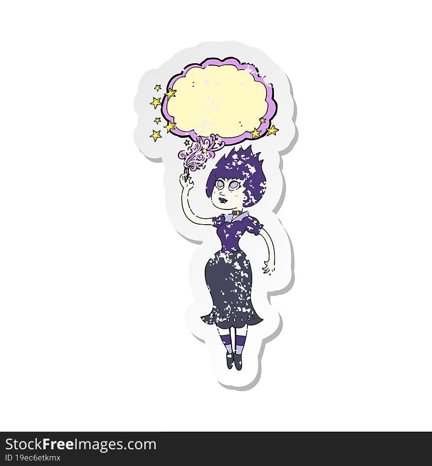 retro distressed sticker of a cartoon vampire girl