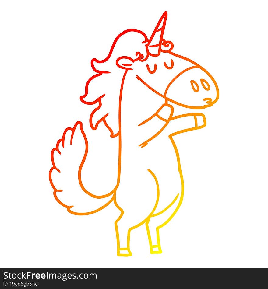 warm gradient line drawing cartoon unicorn