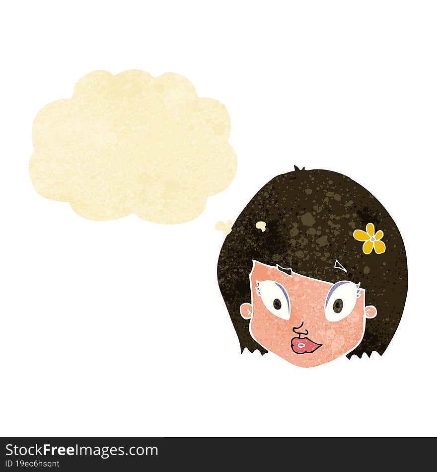 Cartoon Happy Female Face With Thought Bubble