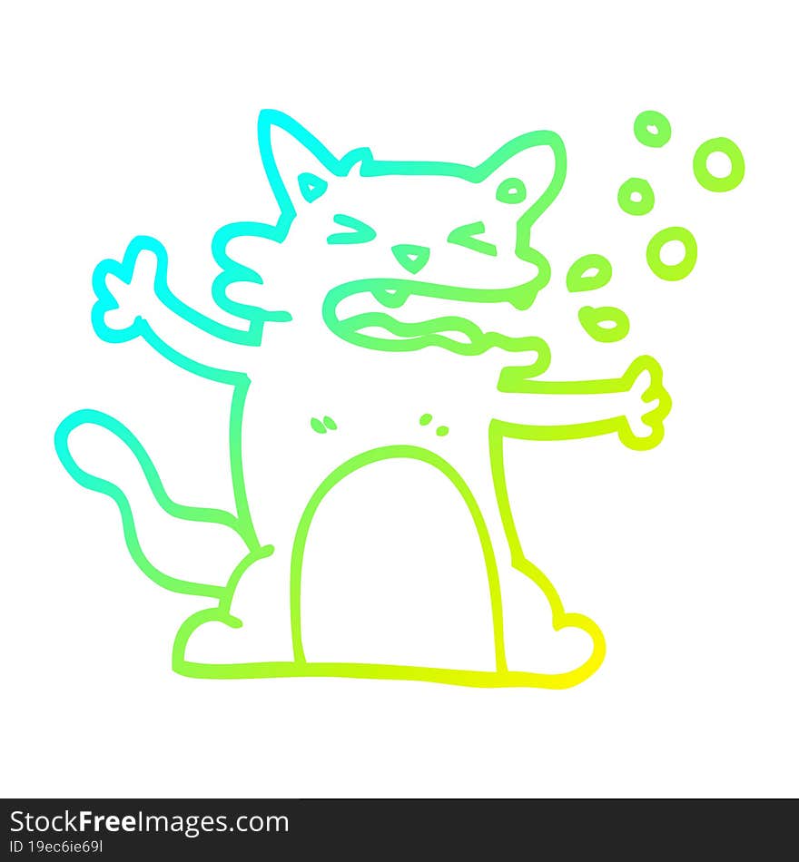 Cold Gradient Line Drawing Cartoon Hiccuping Cat