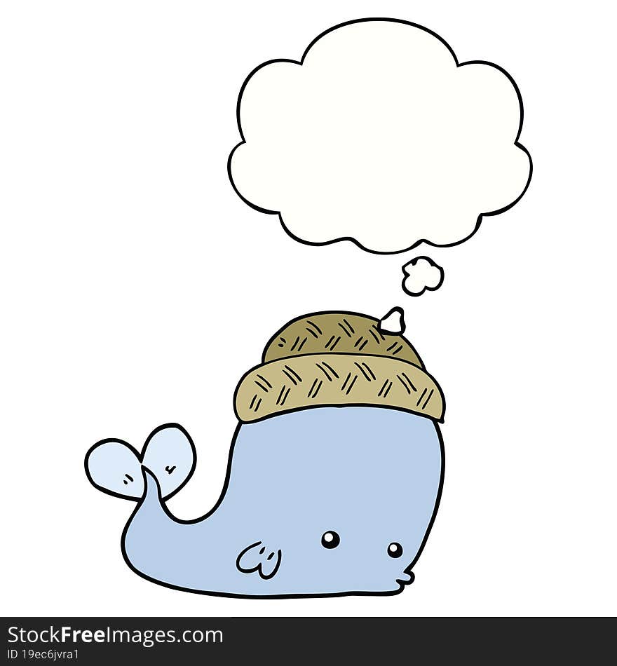 cartoon whale wearing hat and thought bubble