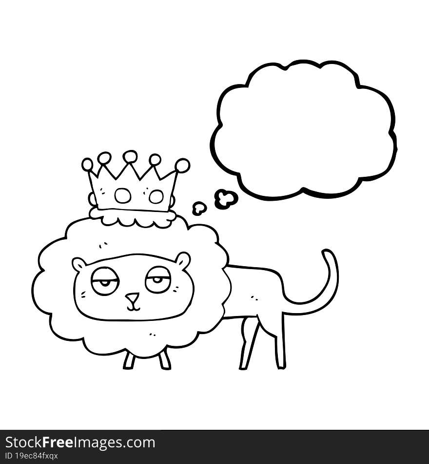 thought bubble cartoon lion with crown