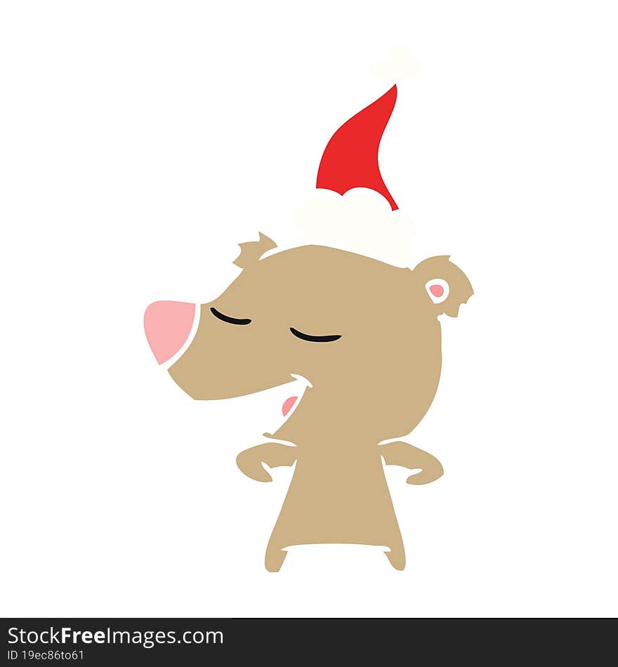 flat color illustration of a bear wearing santa hat