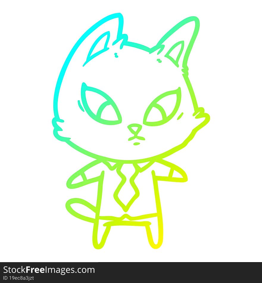 cold gradient line drawing confused cartoon business cat