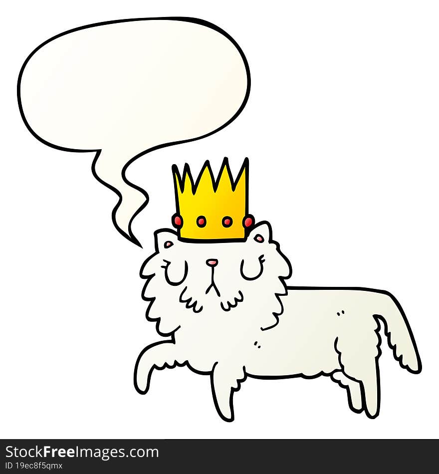 cartoon cat wearing crown and speech bubble in smooth gradient style