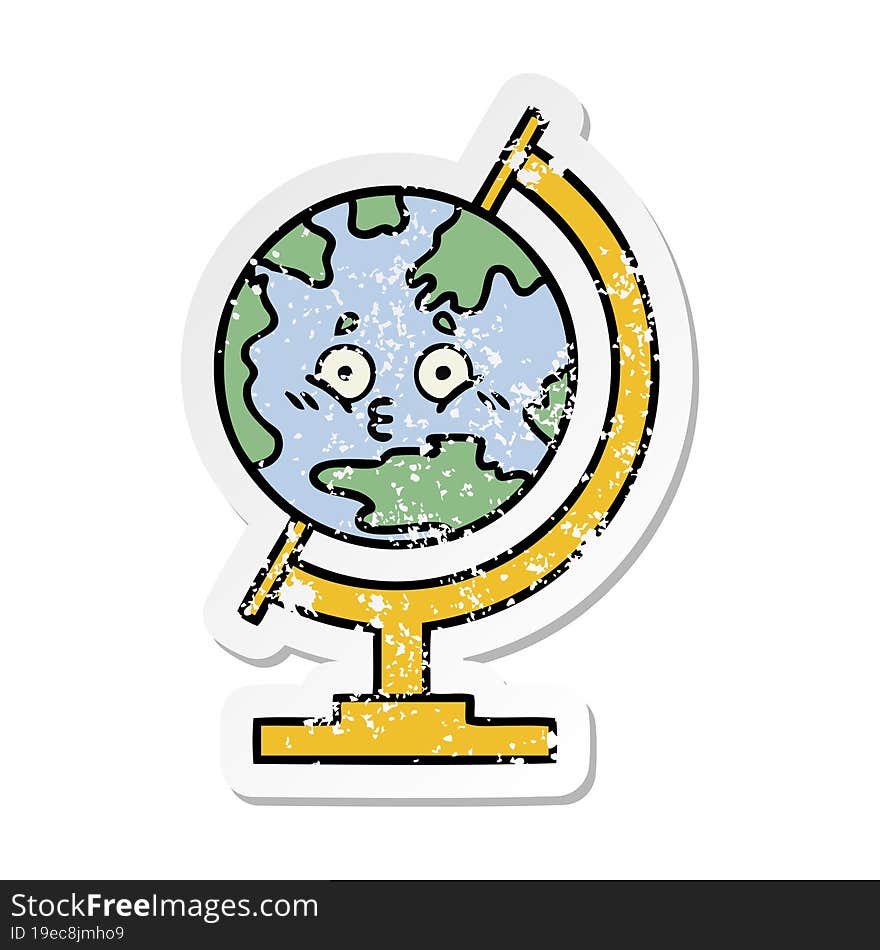 distressed sticker of a cute cartoon globe of the world