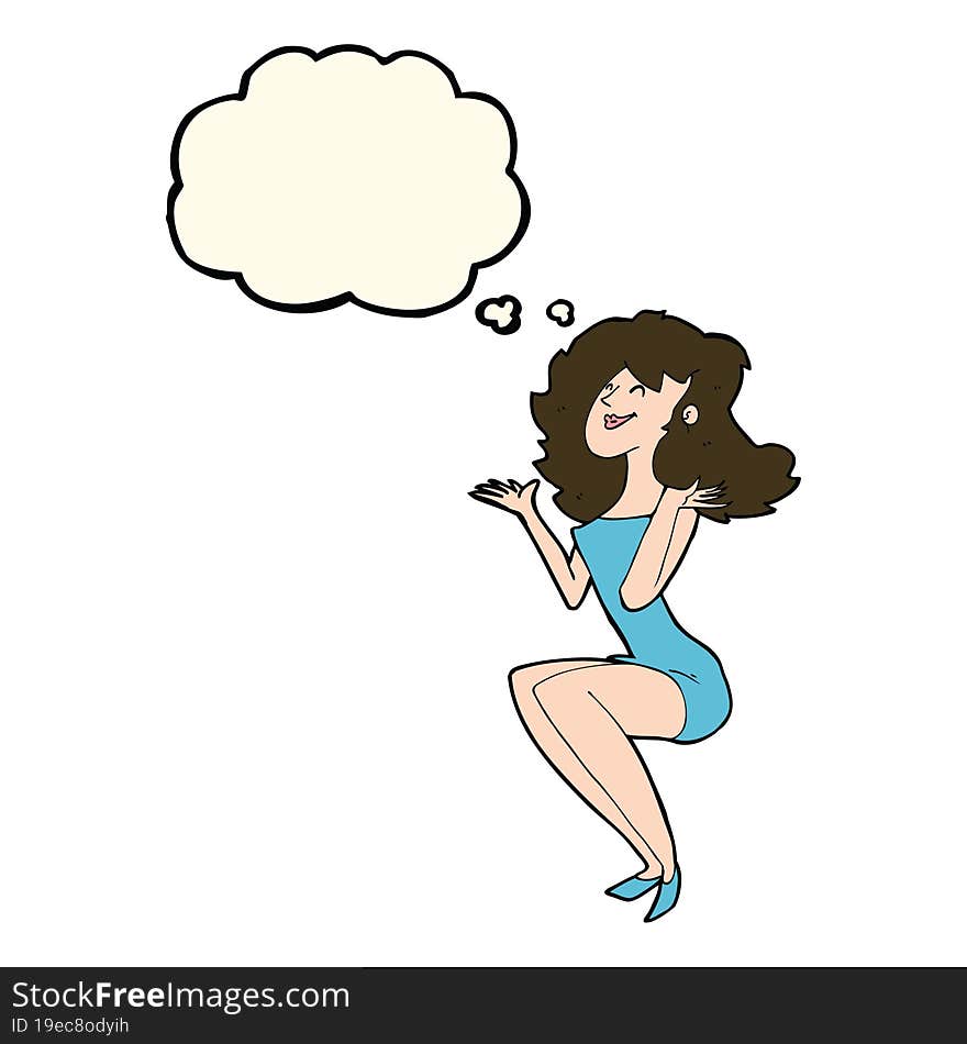 cartoon attractive woman sitting with thought bubble