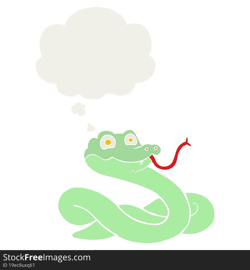 cartoon snake and thought bubble in retro style