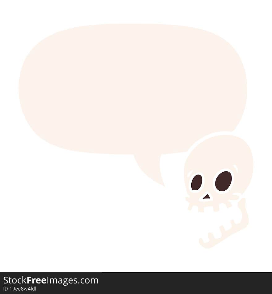 Laughing Skull Cartoon And Speech Bubble In Retro Style