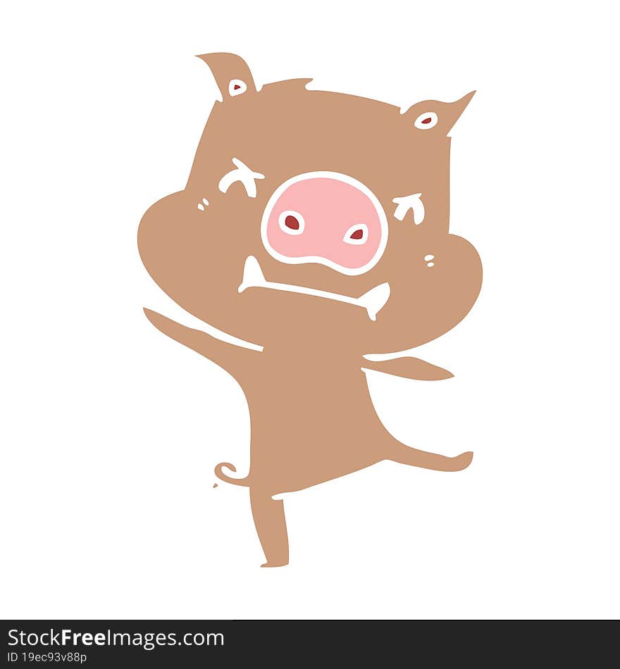 angry flat color style cartoon pig