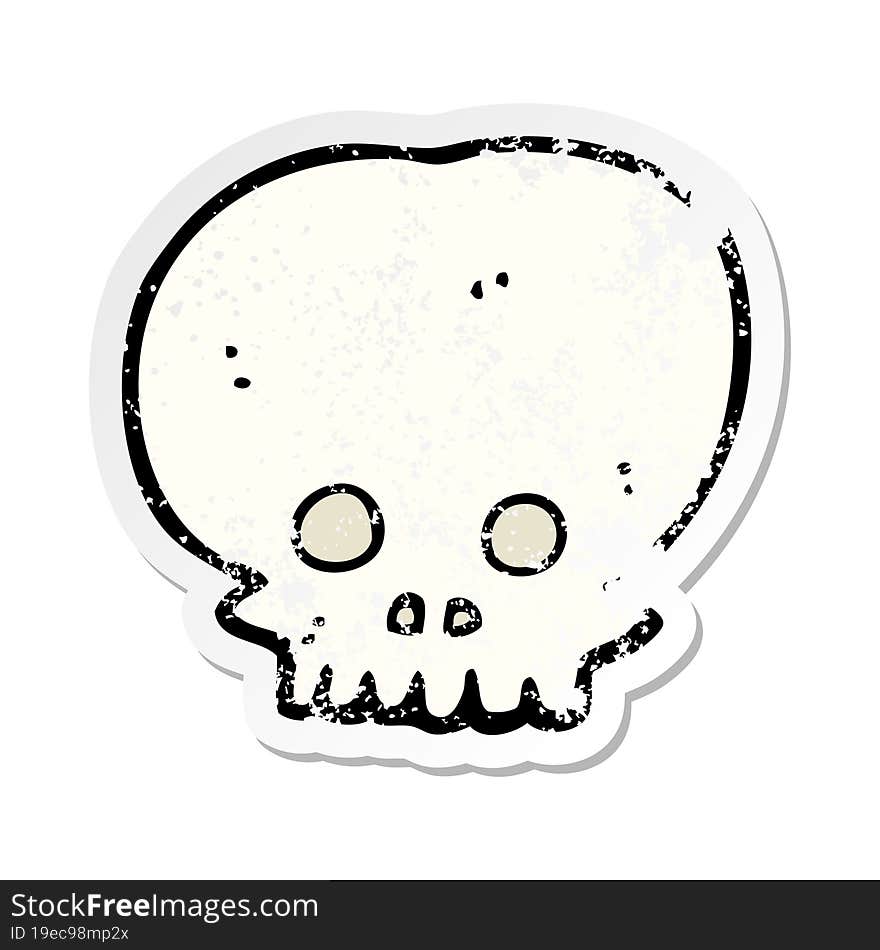 Retro Distressed Sticker Of A Cartoon Spooky Skull Symbol